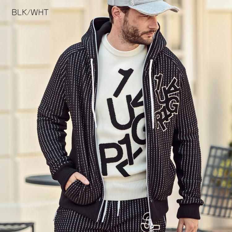 SALE セール 1PIU1UGUALE3 RELAX ウノピゥウノウグァーレトレ ランダムロゴワッフルリブパーカー ジップ フーディー メンズ 1PIU1UGUALE3 RELAX ウノピゥウノウグァーレトレ ランダムロゴワッフル