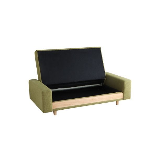 ソファベッド 2.5P グリーン 大容量収納付き 肘付き ファブリック地