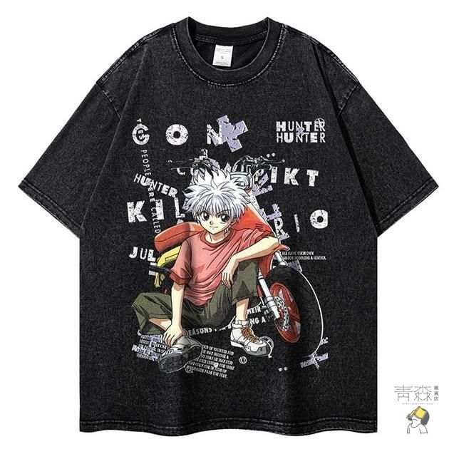 HUNTER × HUNTER キルア ヴィンテージ加工Tシャツ ハンター×ハンター キルア 背面無地 Tシャツ 半袖 ヴィンテージ