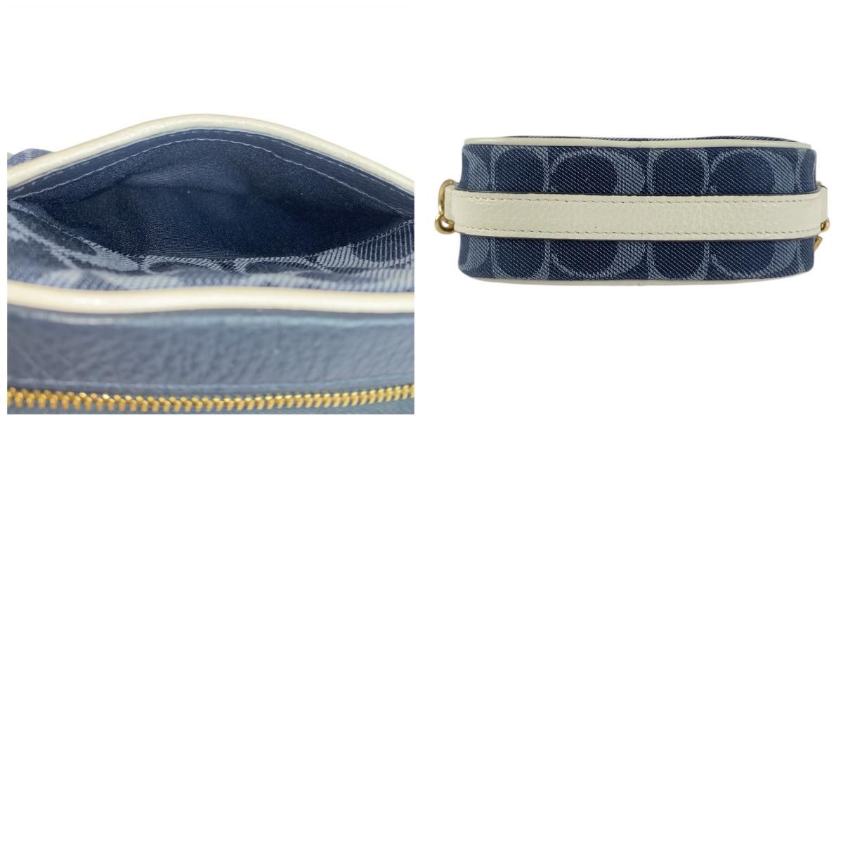 美品 COACH コーチ シグネチャー ネイビー ホワイト ゴールド金具 キャンバス/レザー E2111-C4583 ショルダーバッグ ポシェット 504995【】