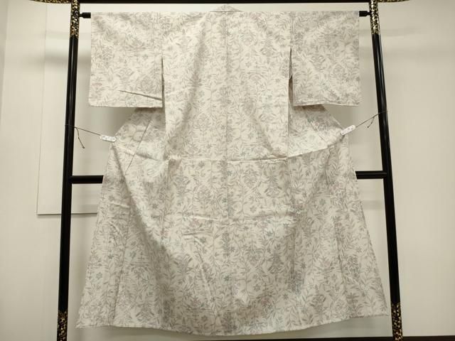 平和屋着物▽上質な小紋 単衣 草花文 正絹 逸品 AAAW1745fy