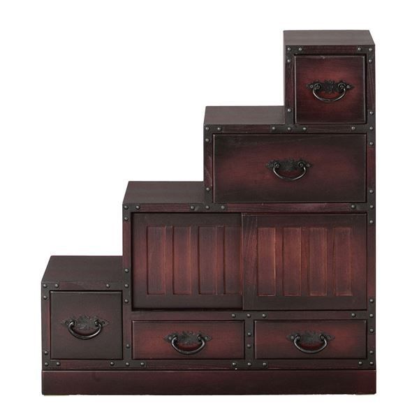 民芸調タンス/階段箪笥 【左下がり/幅67cm】 木製(桐) 【完成品】 民芸調タンス/階段箪笥 【左下がり/幅67cm】 木製(桐) 【完成品