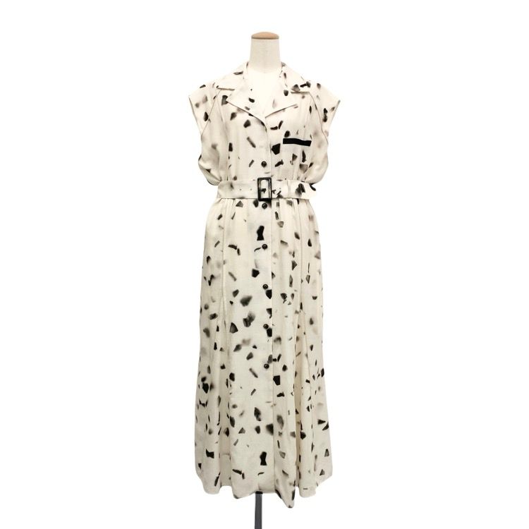 AKIRANAKA アキラナカ Soak stone dress IV ストーン柄 シャツワンピース 黒曜石 アイボリー 2 AR2368-IV
