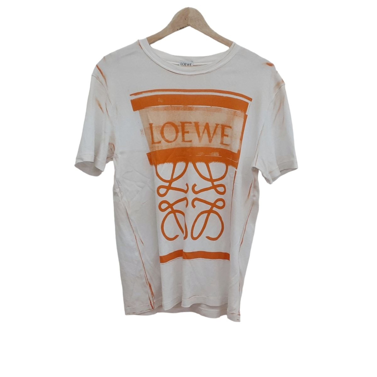 LOEWE(ロエベ) 半袖Tシャツ サイズS レディース美品 - S359Y22X27 アイボリー×オレンジ クルーネック/プリントアナグラム -  メルカリ