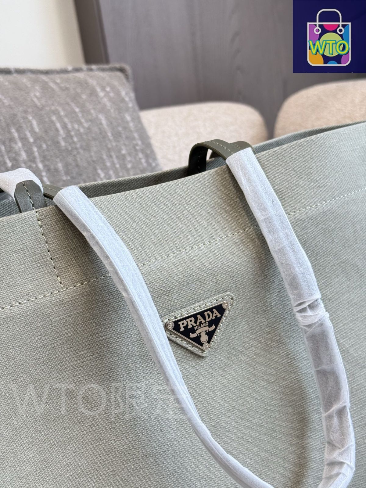 今日特価】Prada デニム ショッピングバッグ マッチグリーン（38