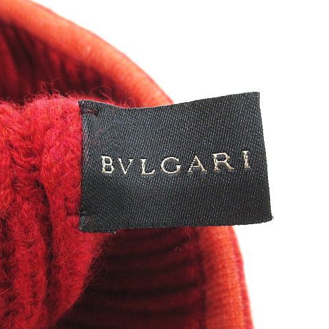 ブルガリ BVLGARI カシミヤ ニット帽 ワッチキャップ レッド 赤 ロゴ文字 帽子 服飾小物 イタリア製