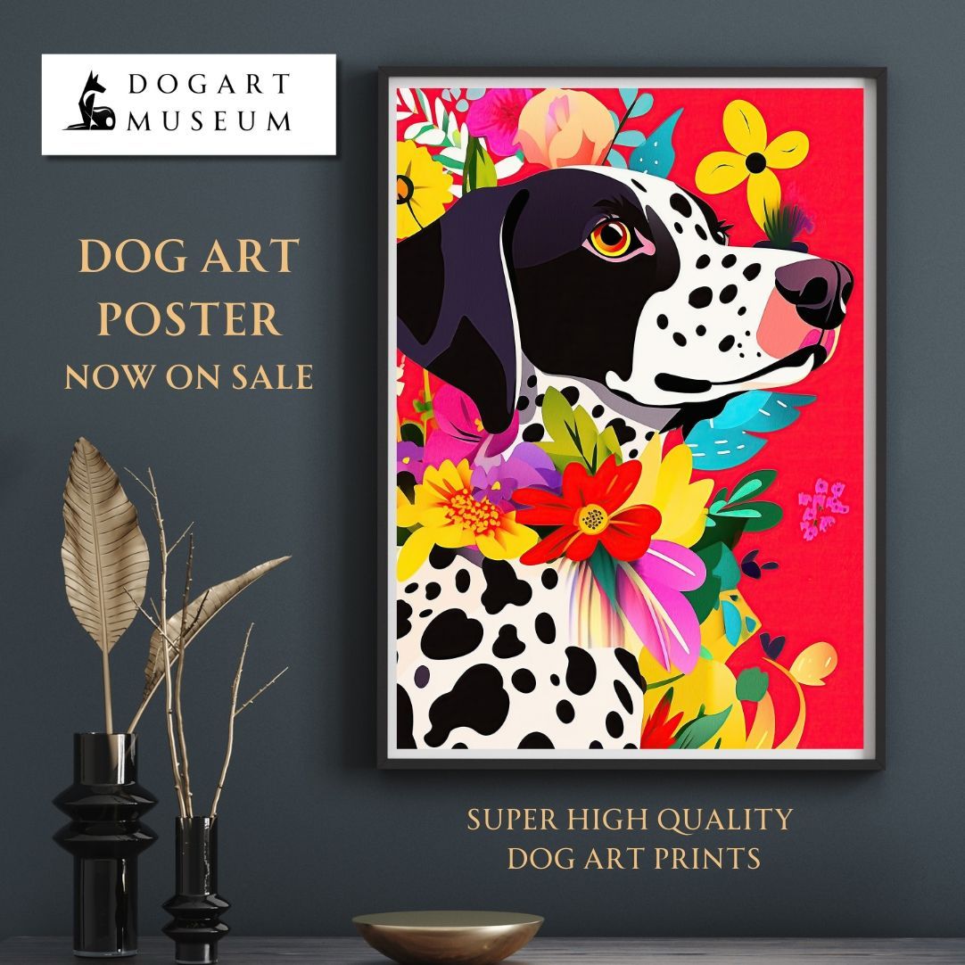 【花とダルメシアン犬の夢の世界 No.4】アートポスター 犬の絵 犬の絵画 犬のイラスト