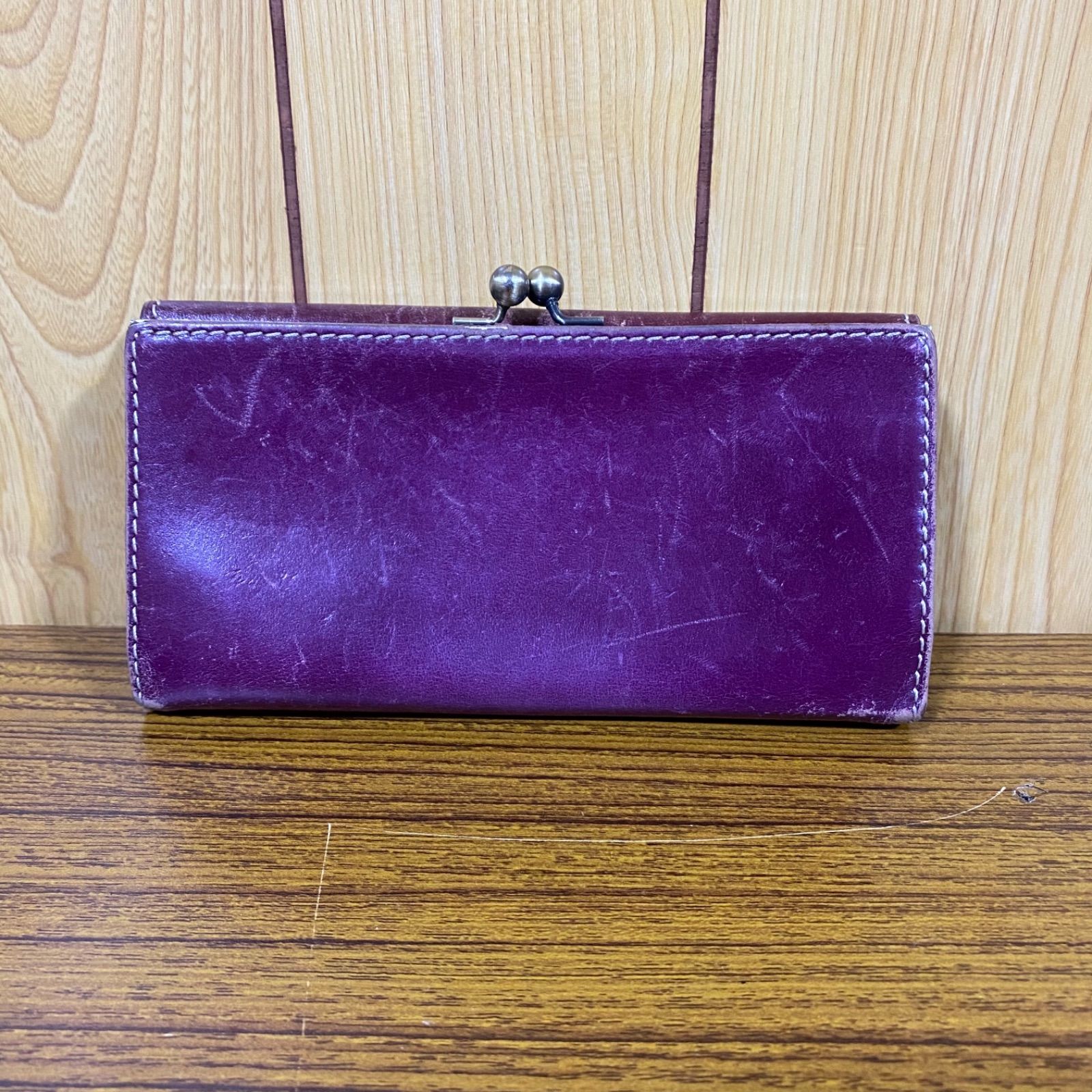 55 ANNASUI アナスイ がま口 長財布 花柄 蝶 レザー パープル 