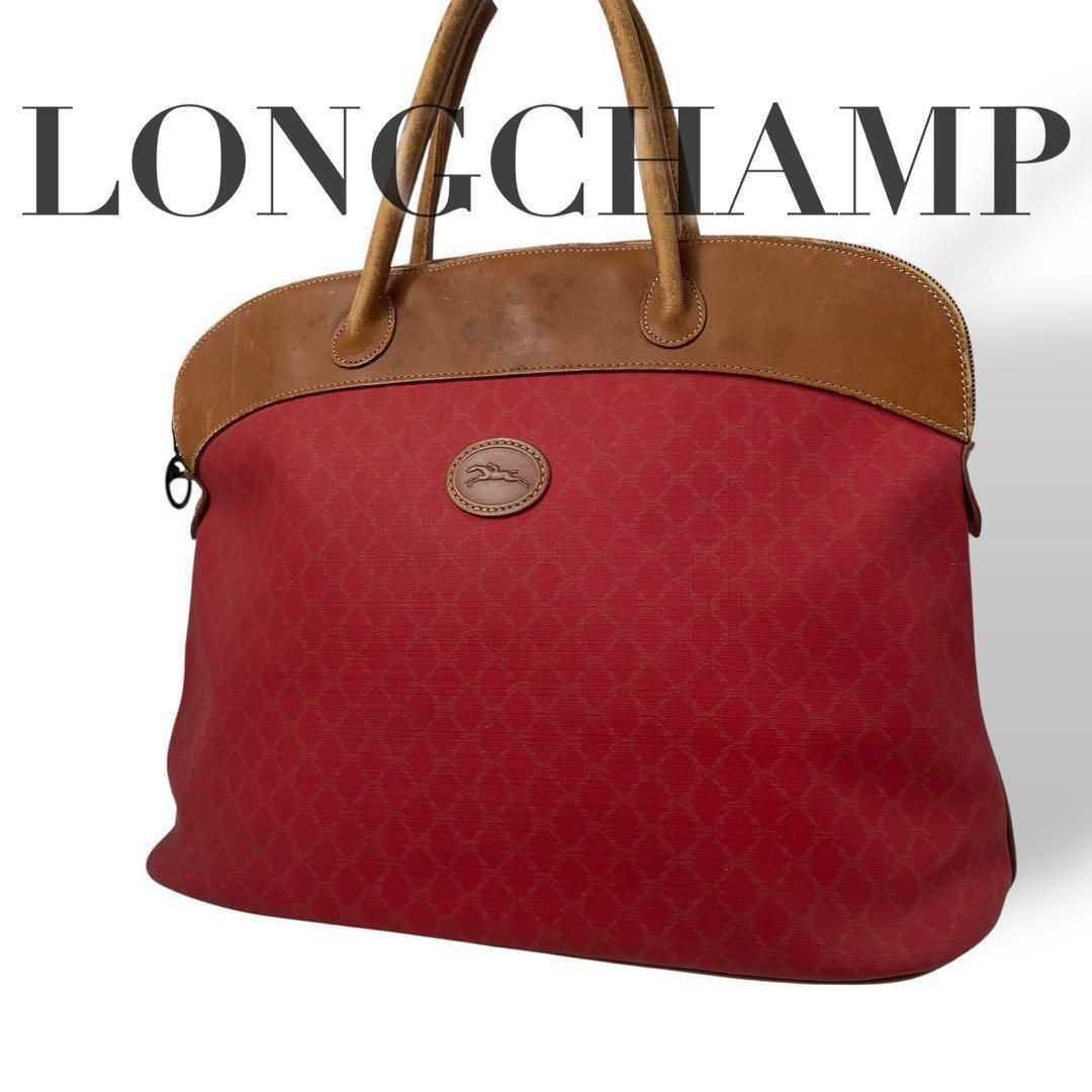 4881 LONGCHAMP ボストンバッグ キャンバス レザー レッド
