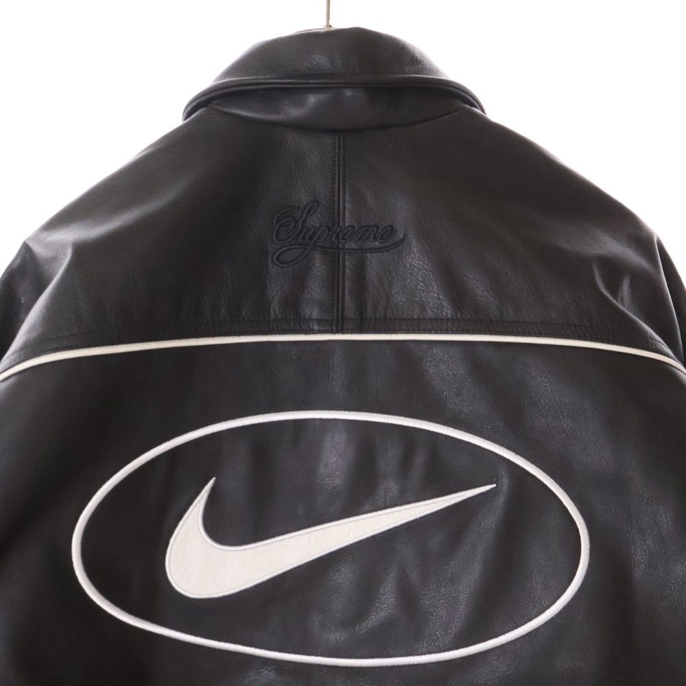 Supreme ブラック ナイロンジャケット　シュプリーム　レア　S SUPREME (シュプリーム) 25SS ×NIKE LEATHER VARSITY JACKET