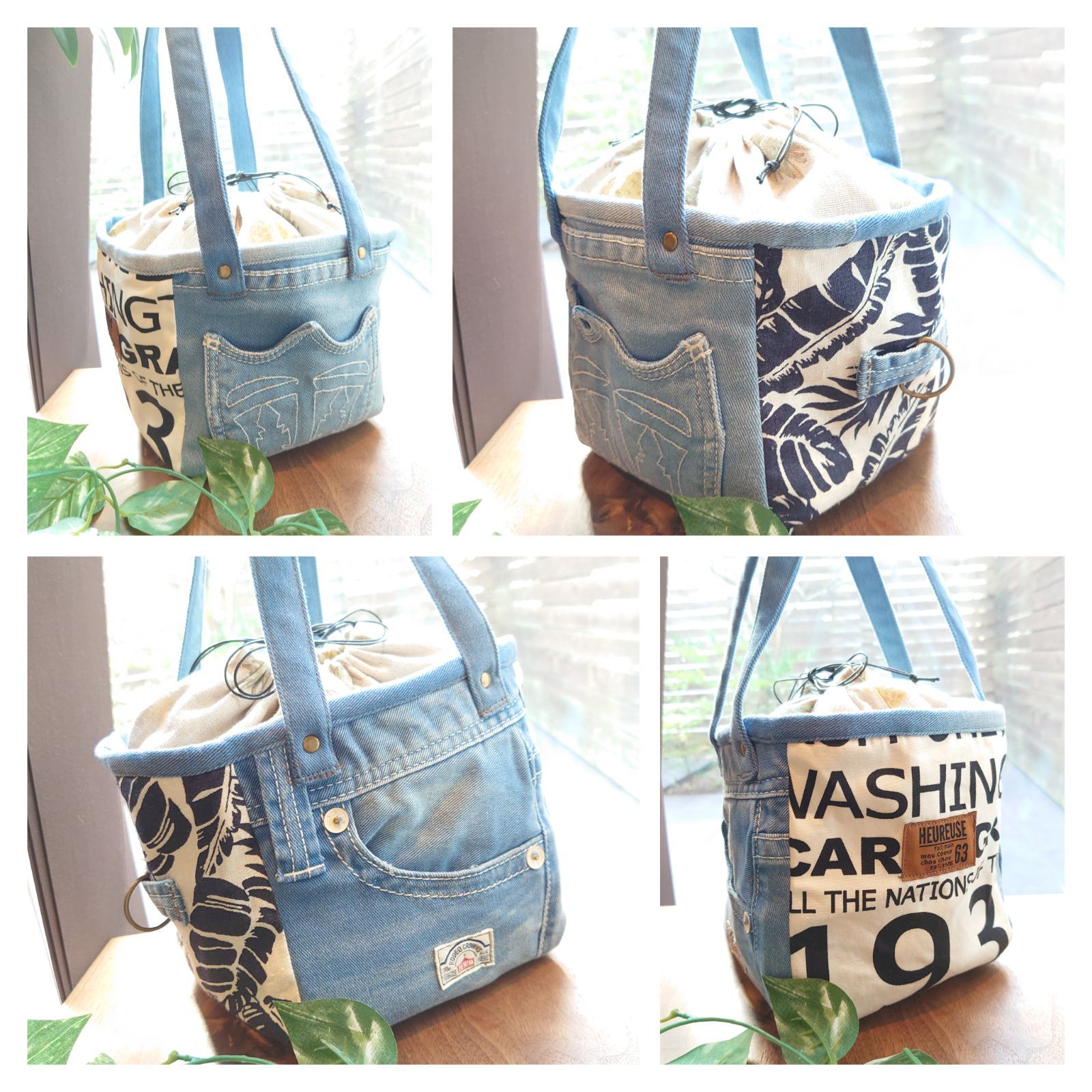 shoulder bag／ベージュデニムリメイク デニムリメイク！履かなくなったデニムでリバーシブルのショルダー