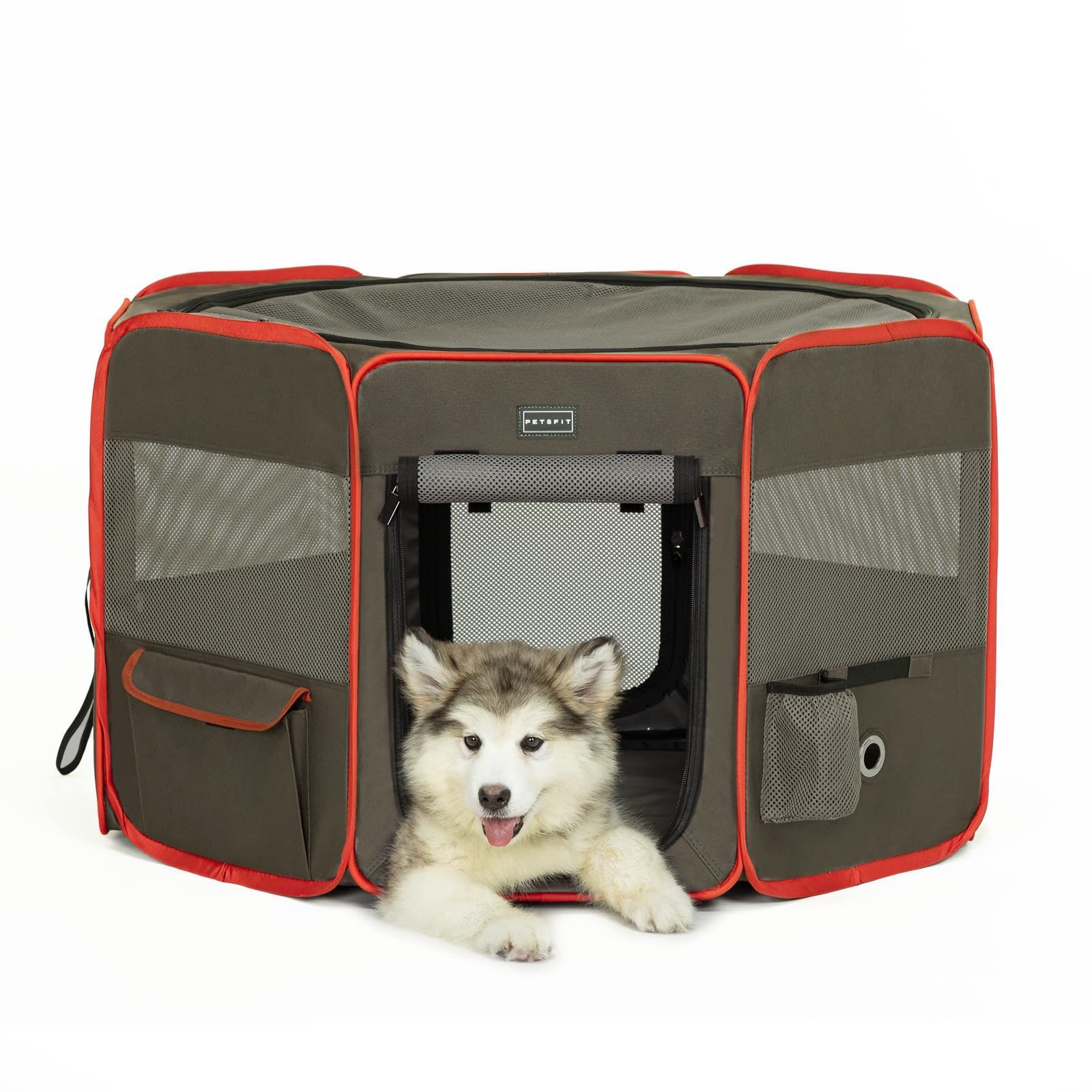 人気商品 Petsfit 犬 サークル ペットサークル 八角形 ドッグハウス パッと開いてすぐ使える 猫の産屋 猫の分娩室 折りたたみ 犬猫兼用 メッシュ 屋根付き 軽量 収納バッグ付き 部屋のインテリアに馴染み キャンプ アウトドア お出かけ用品 中小