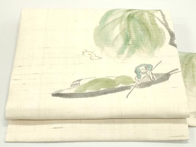 名古屋帯　葡萄　リーフ模様　グリーン　ペールグリーン　着物　084tz 名古屋帯 葡萄 リーフ模様 グリーン ペールグリーン 着物 084tz