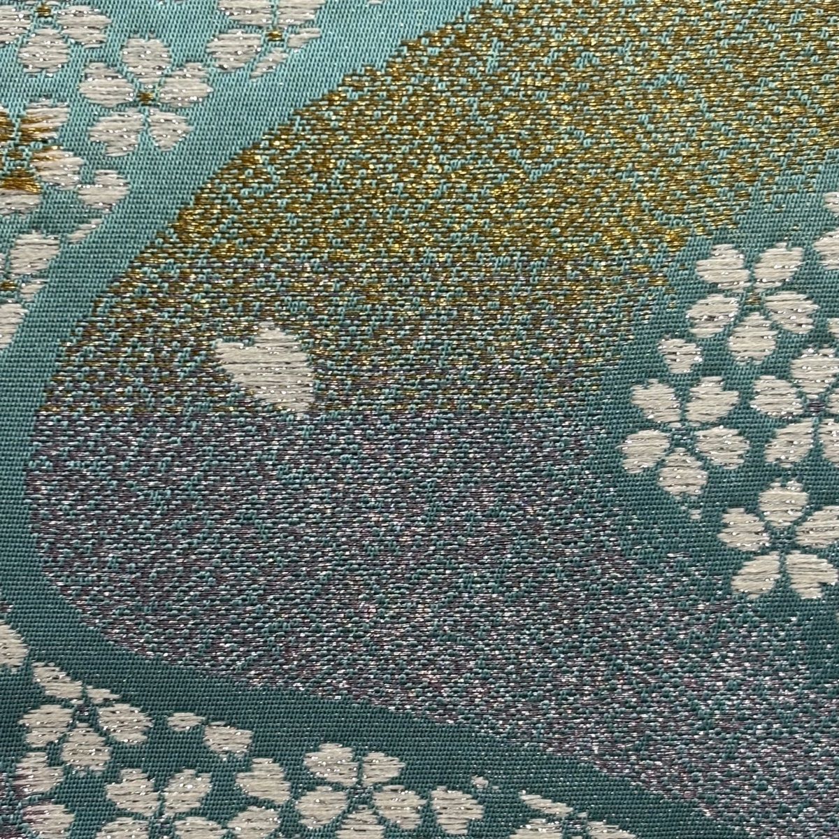 超特価激安の商品をすべて 袋帯 【中古 正絹 六通 薄緑 箔 金糸 流水 桜 秀品 美品 着物・浴衣