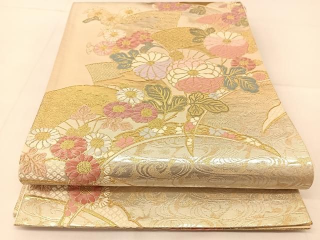 平和屋着物◎六通柄袋帯 唐織 地紙花文 金銀糸 正絹 逸品