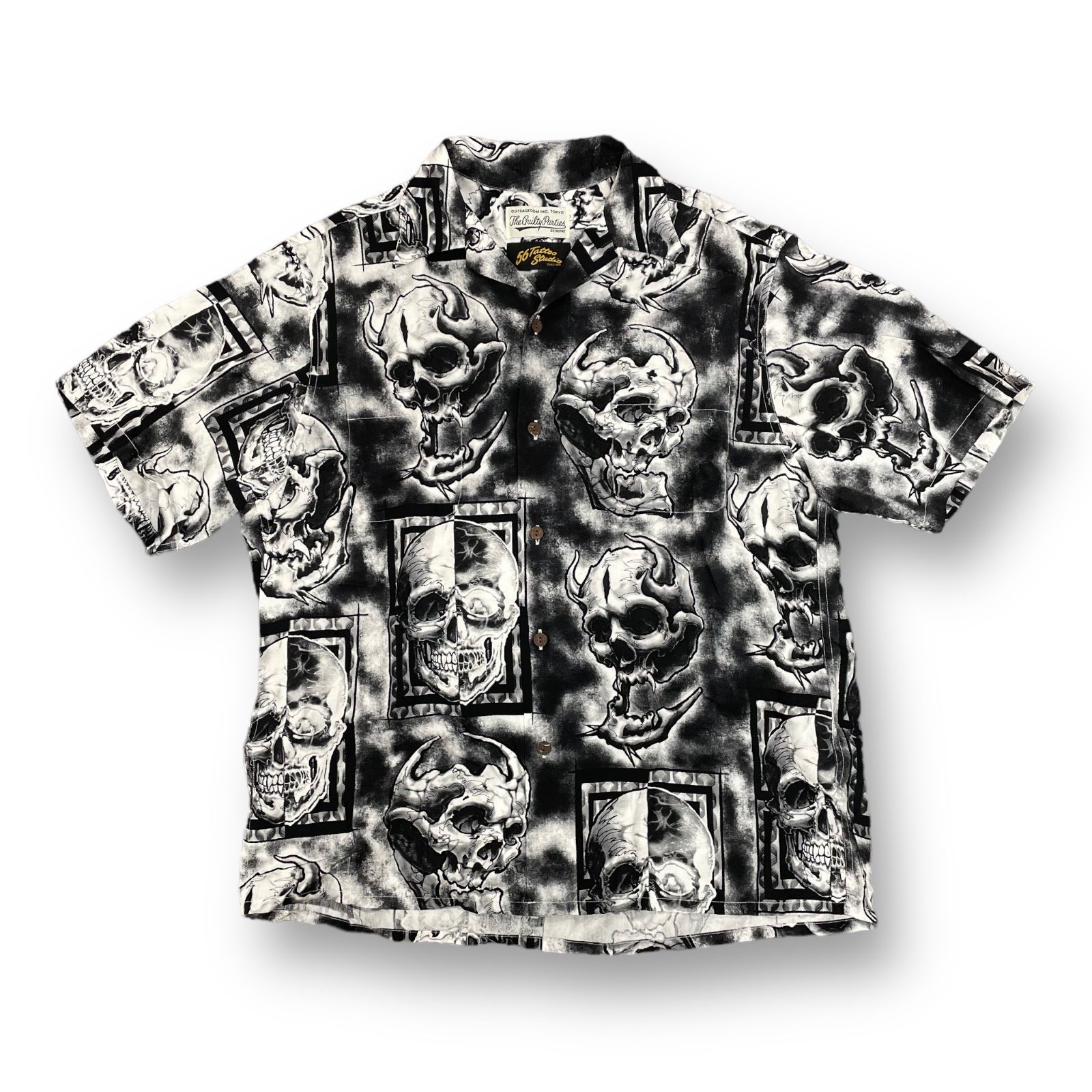 定価38500円 美品 WACKO MARIA 22SS 56 TATTOO STUDIO HAWAIIAN SHIRT S/S 56タトゥースタジオ  ハワイアンシャツ アロハシャツ ワコマリア 56TS-WM-HI05 ブラック L