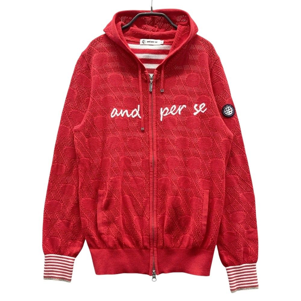 サイズ L AND PER SE アンパスィ ニット ジップパーカー ドット ボーダー柄 レッド系 240101522075 ゴルフウェア レディース ストスト
