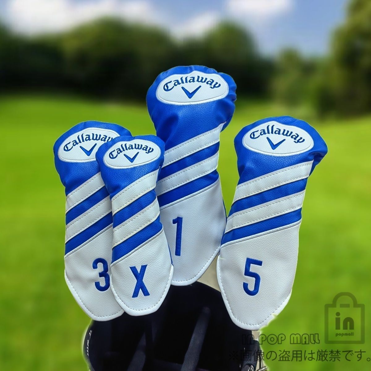 新品 Callaway Golf キャロウェイ ゴルフ クラブ ヘッドカバー 4点セット 1+3+5+H アイアン用 ドライバー用 ゴルフヘッドカバー ブラック×ブルー