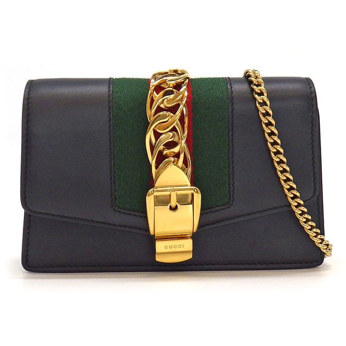 グッチ GUCCI ショルダーバッグ シルヴィ スーパーミニバッグ 494646 ブラック レザー ゴールド金具