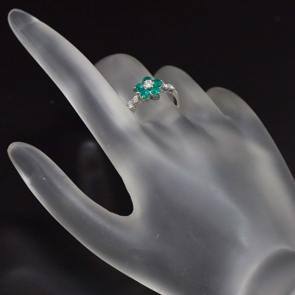 Pt900 エメラルド ダイヤモンド リング 0.56ct D0.28ct フラワー Pt900