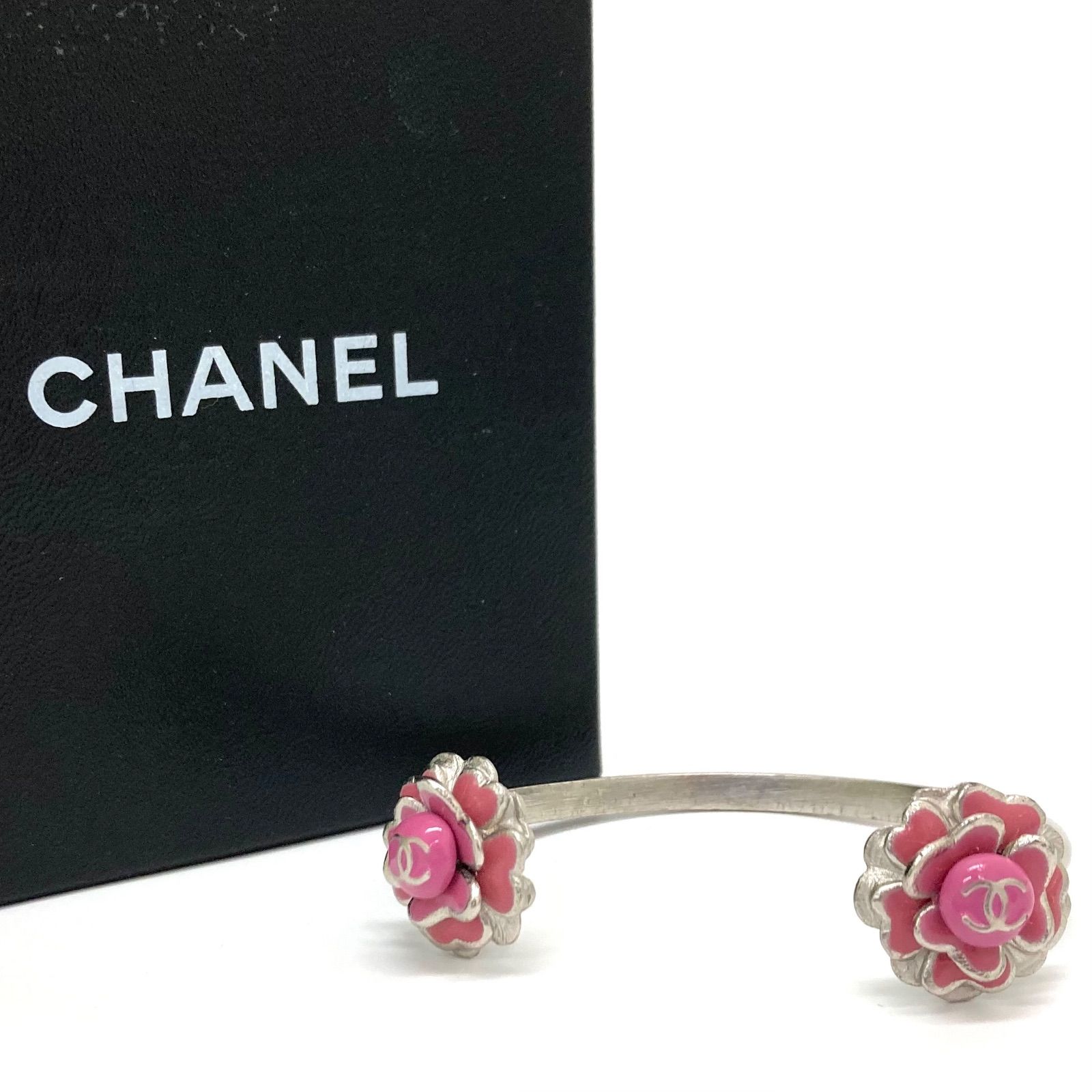◆CHANEL◆シャネル バングル カメリア ピンク シルバー ココマーク 03C