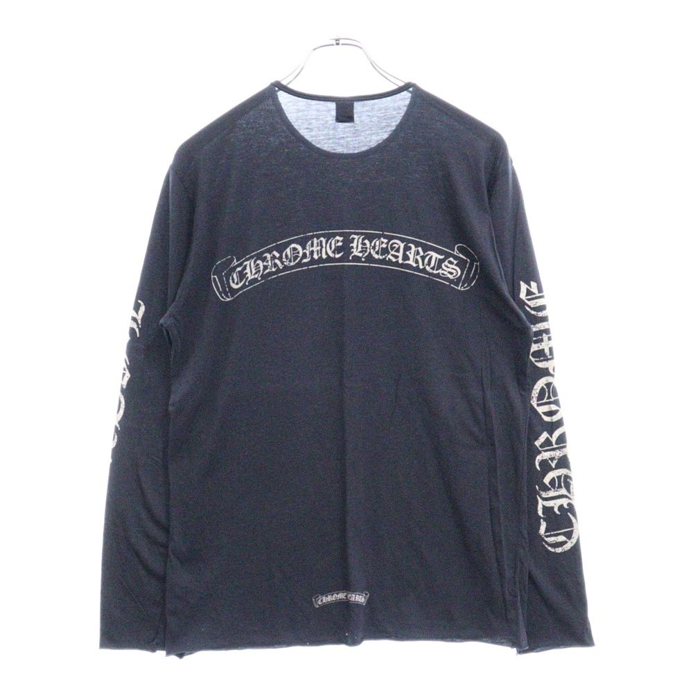 CHROME HEARTS (クロムハーツ) 袖ロゴ クルーネック ロンT ストレッチ素材長袖カットソー