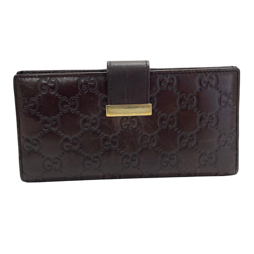 2065 GUCCI グッチ 長財布 ダークブラウン シマレザー - メルカリ