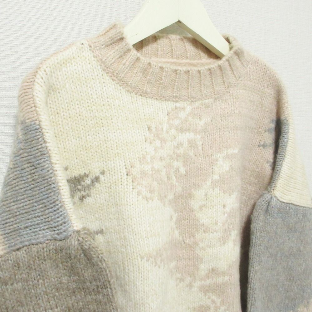 美品 21AW AMERI アメリ ANDREA ABSTRACT PAINT KNIT ボリュームスリーブ インターシャニット プルオーバー セーター F ベージュ系 レディース 古着 中古 USED 美品 21AW AMERI アメリ ANDREA ABSTRACT PAINT KNIT ボリューム