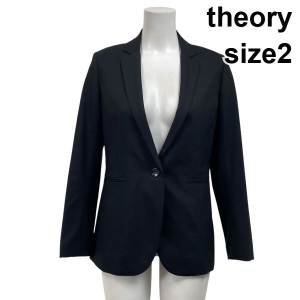 ◆ セオリー theory テーラードジャケット ブレザー 長袖 シングルブレスト 黒 ブラック 毛混 2 M 9号 レディース S5V587