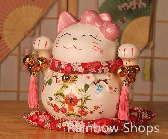 桃の花の猫 貯金箱