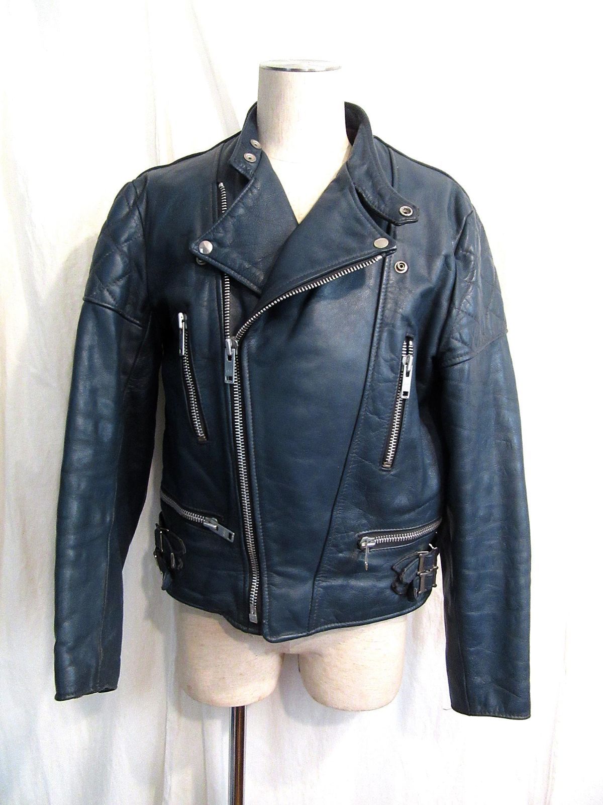 英国製Wolf Leathers ビンテージUKライダース ネイビーブルー