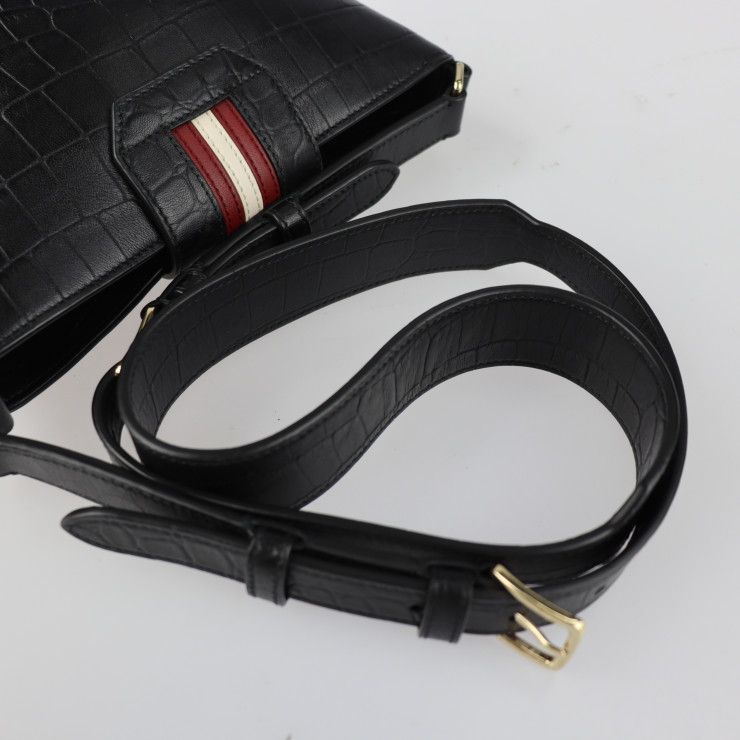 BALLY バリー ショルダーバッグ クロコ型押し レザー ブラック BALLY バリー ショルダーバッグ クロコ型押し レザー ブラック