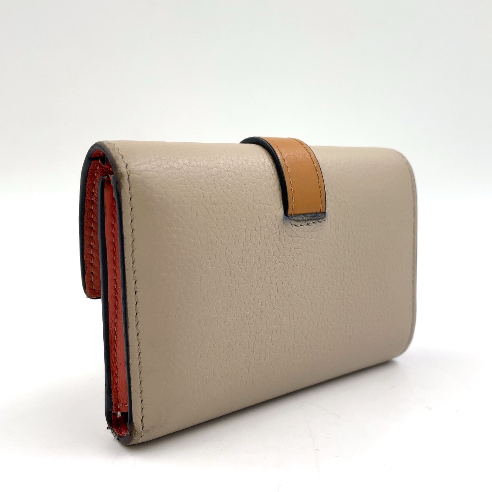 LOEWE バーティカル スモール 三つ折り財布 レザー ピンクベージュ×ブラウン×ライトグレー 財布 262103