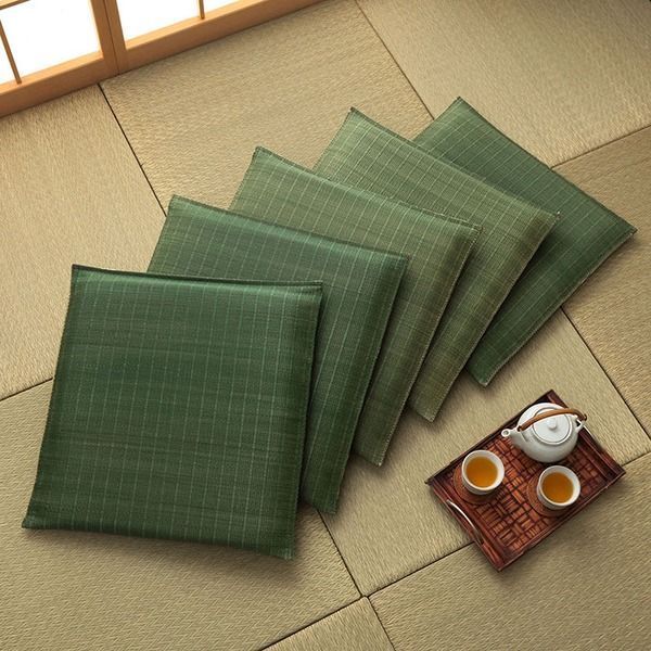 い草 座布団 クッション 約55×55cm 無地 グリーン 5枚組 日本製 抗菌 防臭 消臭 湿度調整 蒸れにくい インテリア雑貨 生活雑貨 代引不可
