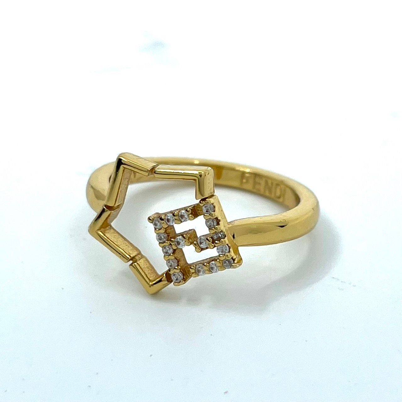 美品 FENDI フェンディ 指輪 リング FF ラインストーン 星