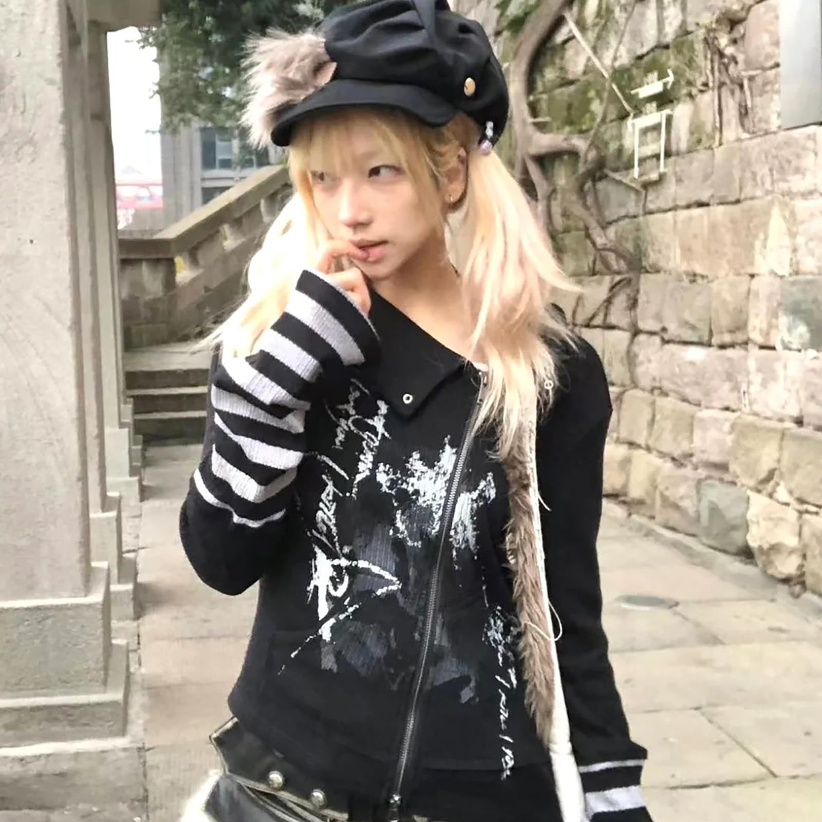 y2k punk 原宿 アーカイブ トップス カットソー ワンピ フリル ゴス サブカル系 ストライプ 原宿系 地雷系 プリント レディース