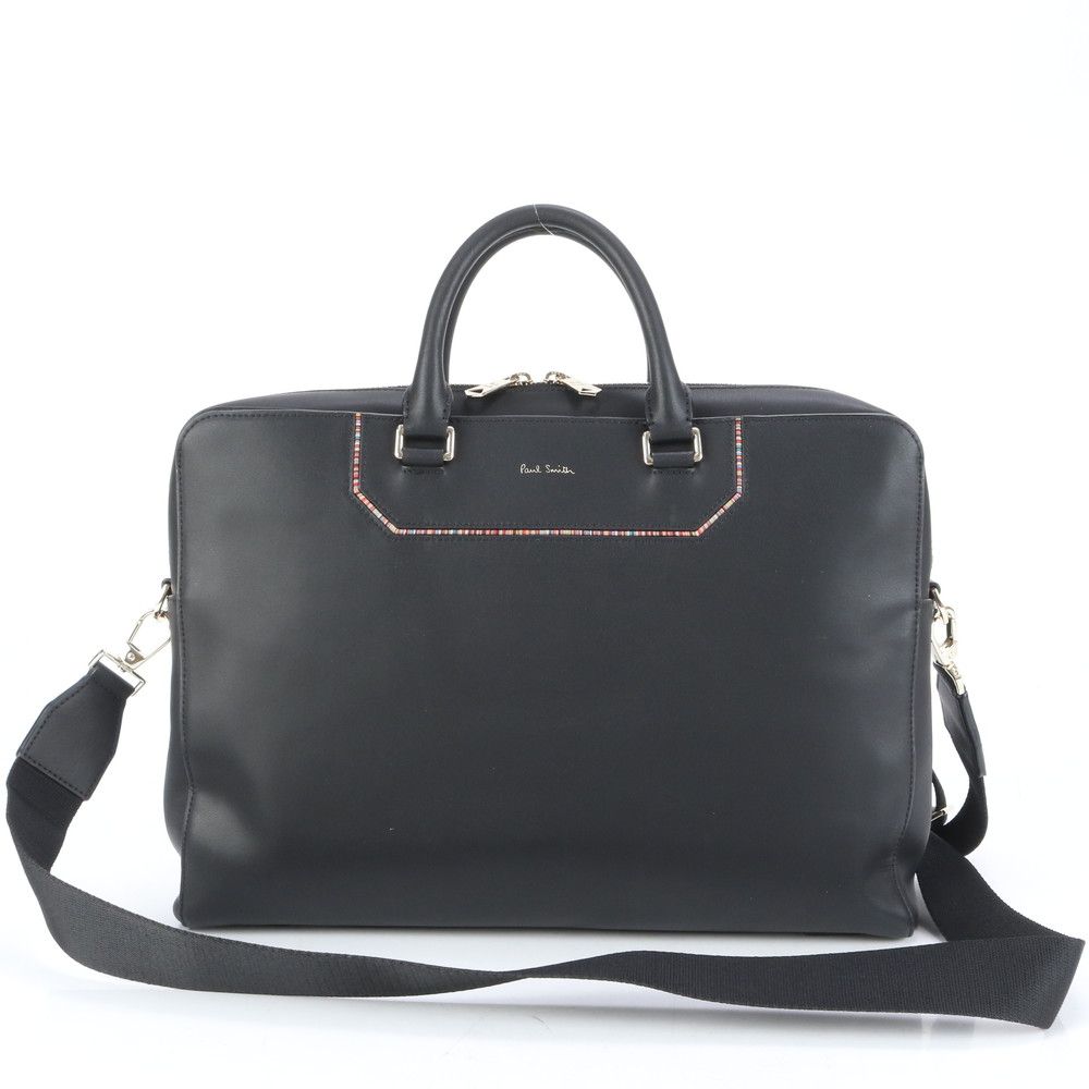 ✨極美品✨ポールスミス　ビジネスバッグ　マルチストライプ　2way A4可　黒 良品 ポールスミス ビジネスバッグ マルチストライプ シボ革 A4
