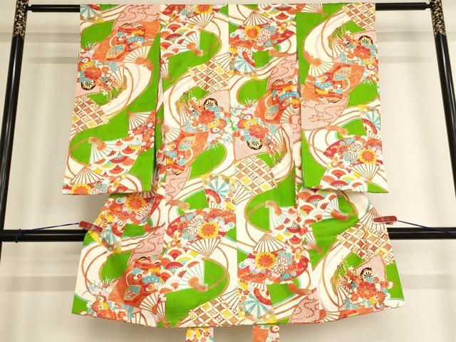 平和屋着物[]七五三 女の子 5歳 祝着 三つ身 扇面花文 金彩