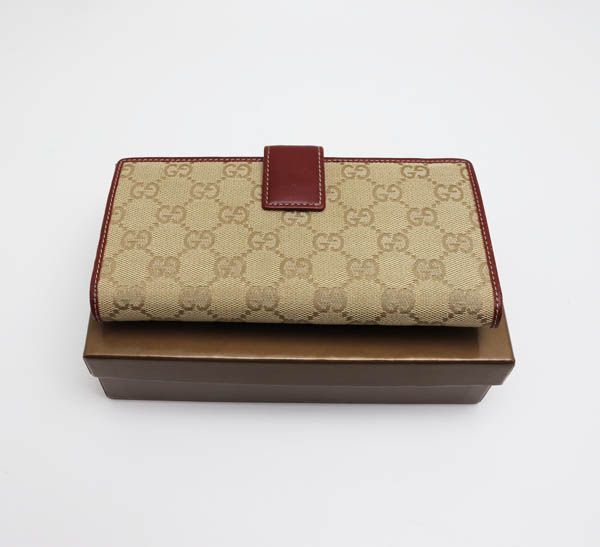 GUCCI 二つ折り財布 レッド/ベージュ グッチ Wホック二つ折り長財布 GGキャンバス ベージュ/レッド