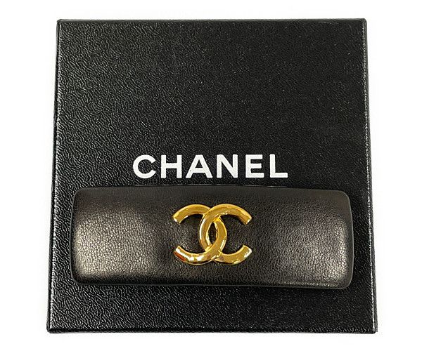 CHANEL ヴィンテージ バレッタ レザー 黒 正規品-