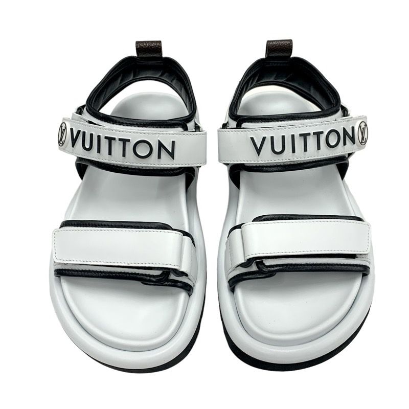 ルイヴィトン LOUIS VUITTON プールピローライン サンダル 靴 シューズ レザー ホワイト ブラック スポーツサンダル ロゴ - メルカリ