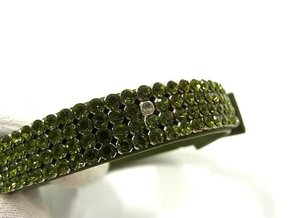 新品 Swarovski 緑色ラインストーンブレスレット □極美品□ SWAROVSKI スワロフスキー レザー ラインストーン