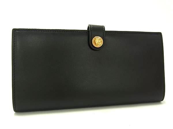 【未使用】VERSACE ゴールド金具　長財布　黒　メデューサ　レザー　無地 未使用】VERSACE ゴールド金具長財布黒メデューサレザー無地