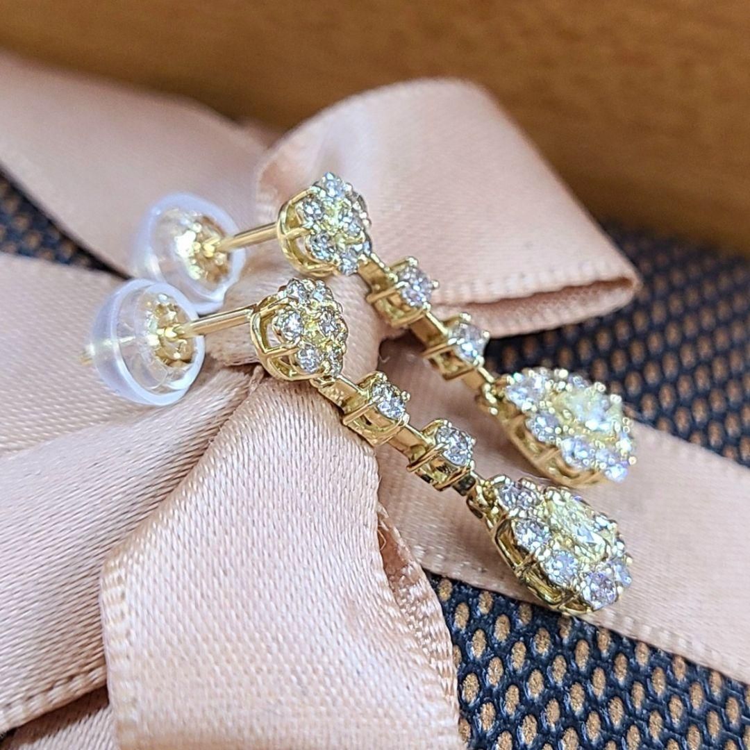 計 0.7ct ダイヤモンド ペアシェイプ K18 YG ピアス 鑑別書付 18金  