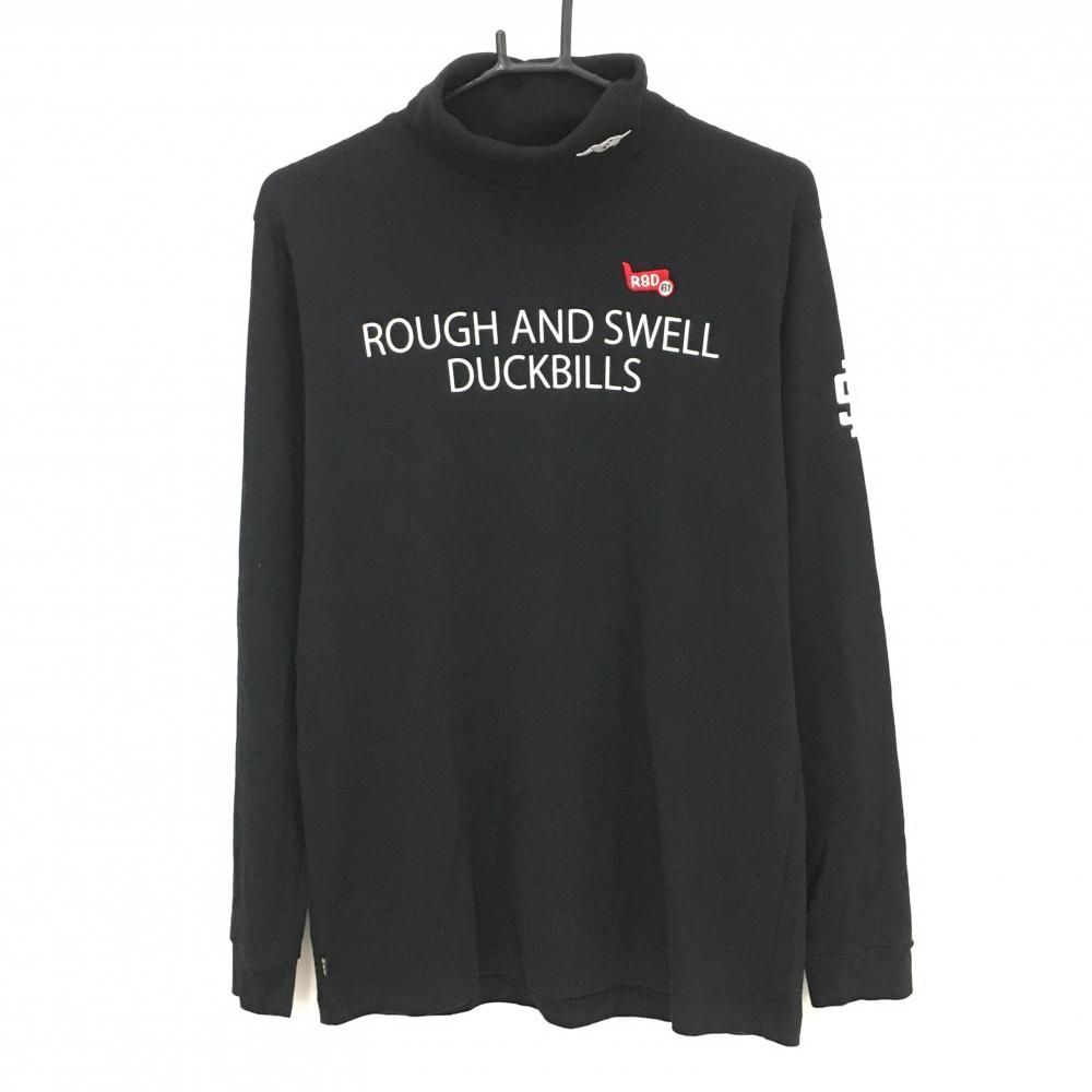 超 ラフアンドスウェル 長袖ハイネックシャツ 黒×白 フロントロゴ メンズ L ゴルフウェア モデル rough＆swell