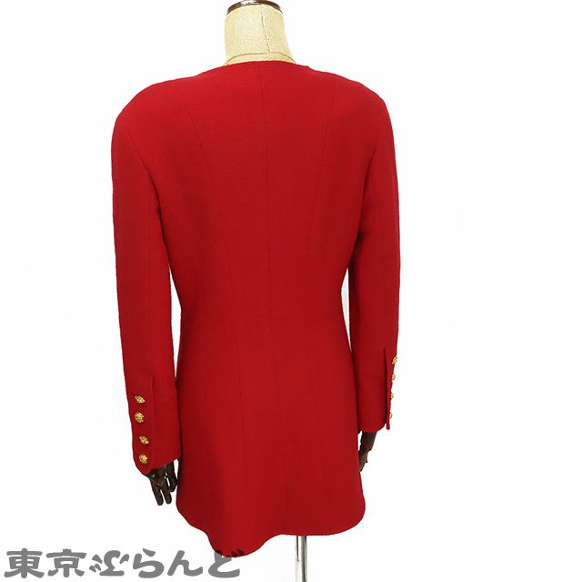 シャネル CHANEL ノーカラージャケット レッド 赤 ウール ココ