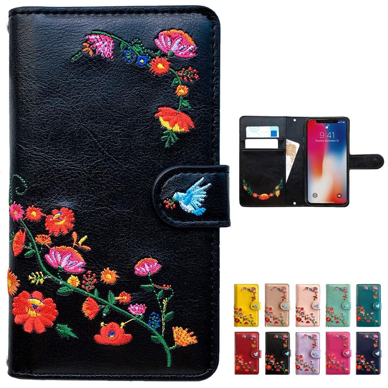 【次回入荷予定無し】iPhone14カバー iPhone14ケース iPhone14 手帳型 カバー 【NB】 カバー 花刺繍 ケース ケース リリーブラック 手帳型ケース 14 black iPhone