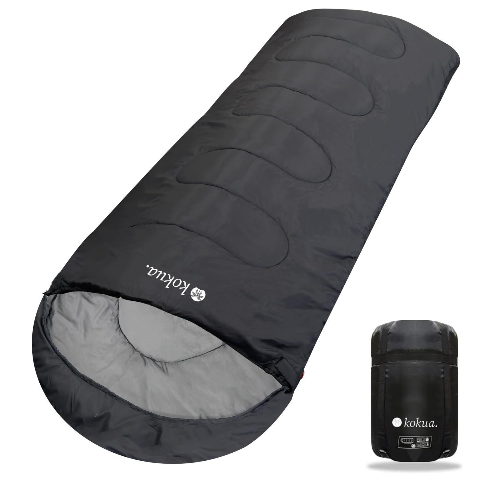 Color ブラック kokua. 寝袋 封筒型 オールシーズン 軽量 防災 コンパクト 人工ダウン マット シュラフ 210T 使用温度-15℃ ダウン