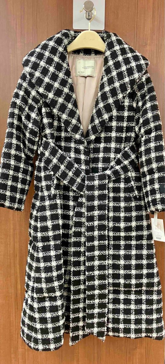 新品タグ付】Her lip to LOOP YARN TWEED BELTED DOWN COAT