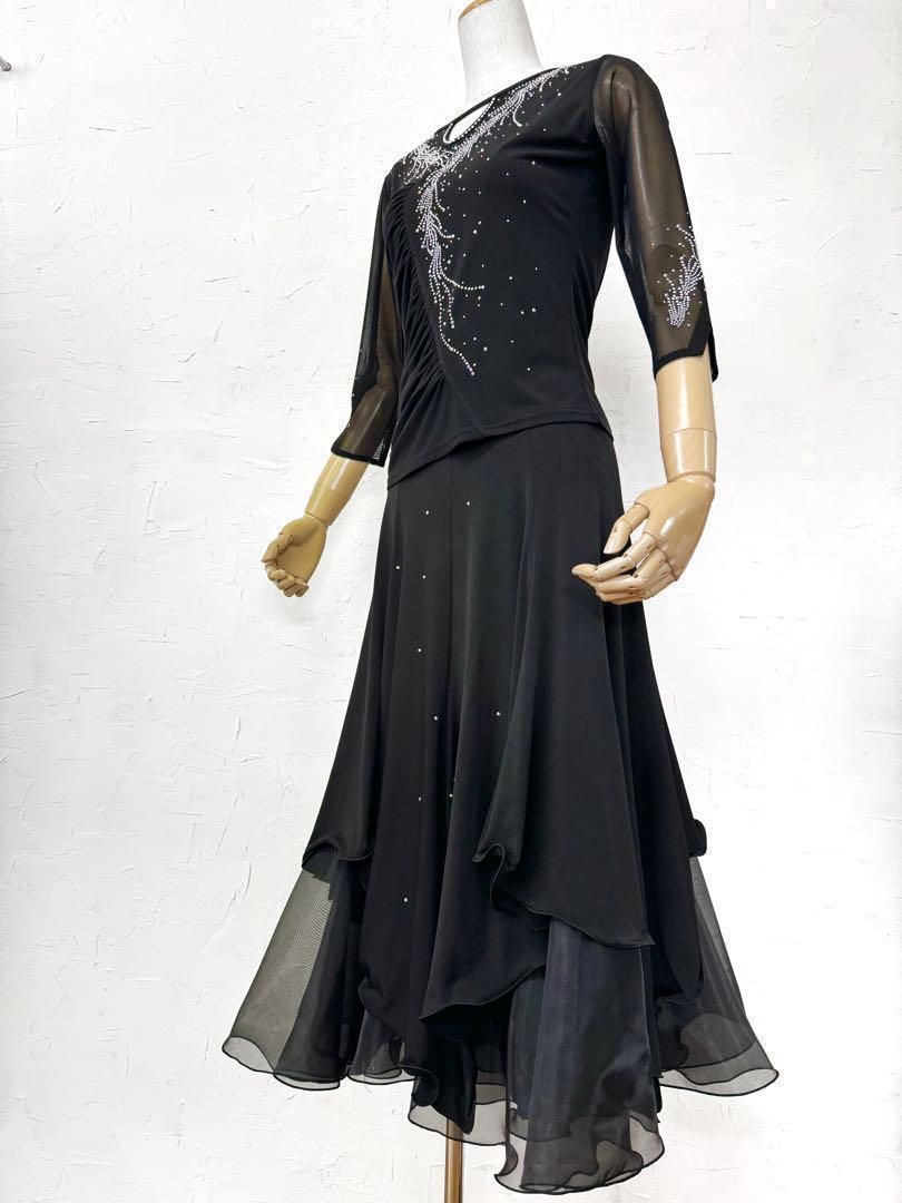 黒 パーティーに ラインストーン 黒 ツーピース d10774